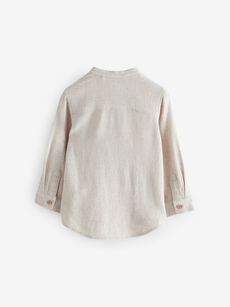 Neutral Linen Grandad Collar Linen Mix Shirt (3mths-7yrs) - Image 6 of 8