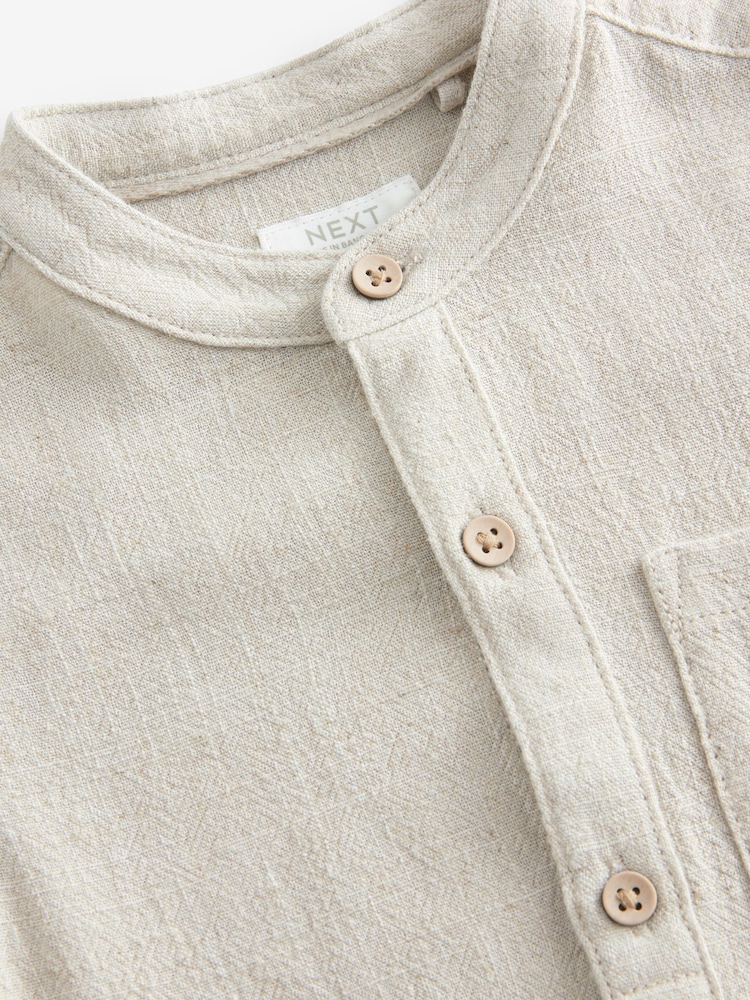 Neutral Linen Grandad Collar Linen Mix Shirt (3mths-7yrs) - Image 7 of 8