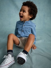 Blue Denim 100% Cotton Long Sleeve Grandad Collar Denim Shirt (3mths-7yrs) - Image 2 of 8