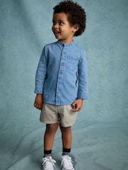 Blue Denim 100% Cotton Long Sleeve Grandad Collar Denim Shirt (3mths-7yrs) - Image 3 of 8