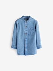 Blue Denim 100% Cotton Long Sleeve Grandad Collar Denim Shirt (3mths-7yrs) - Image 5 of 8