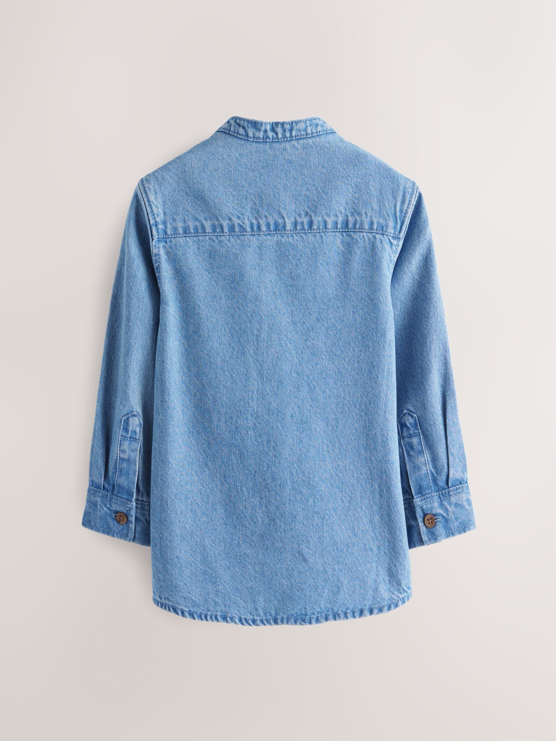 Buy Blue Denim 100% Cotton Long Sleeve Grandad Collar Denim Shirt