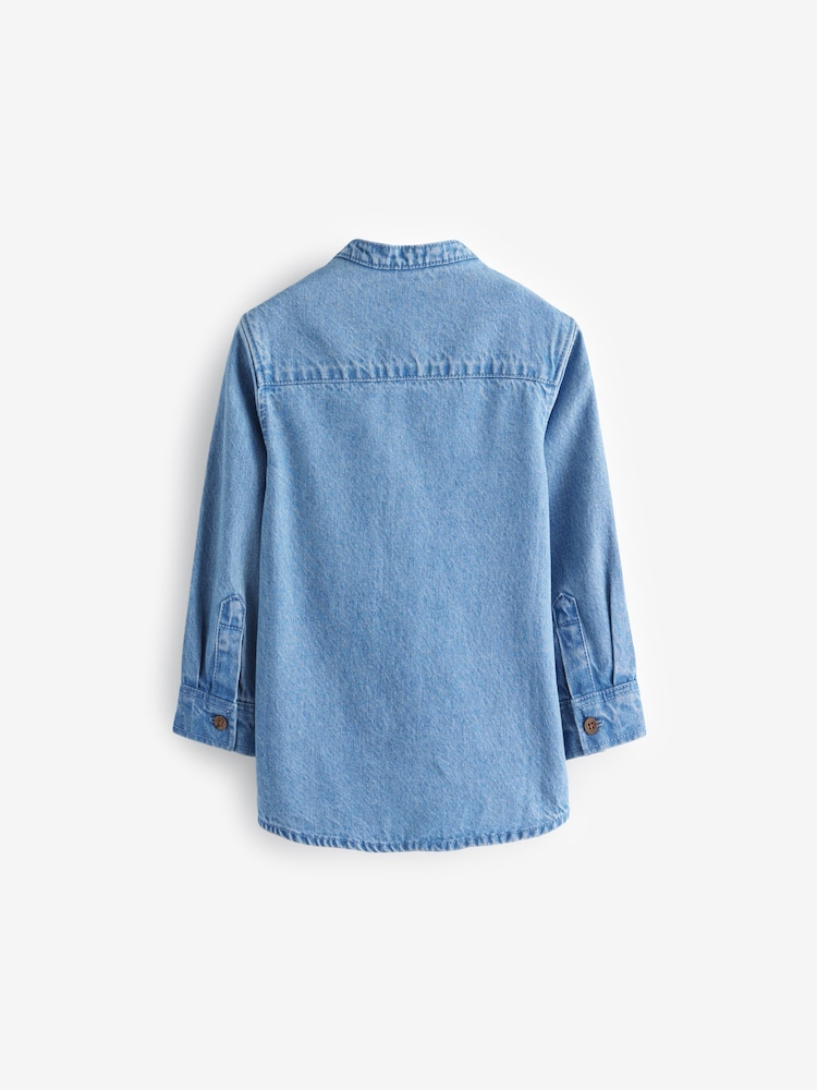 Blue Denim 100% Cotton Long Sleeve Grandad Collar Denim Shirt (3mths-7yrs) - Image 6 of 8