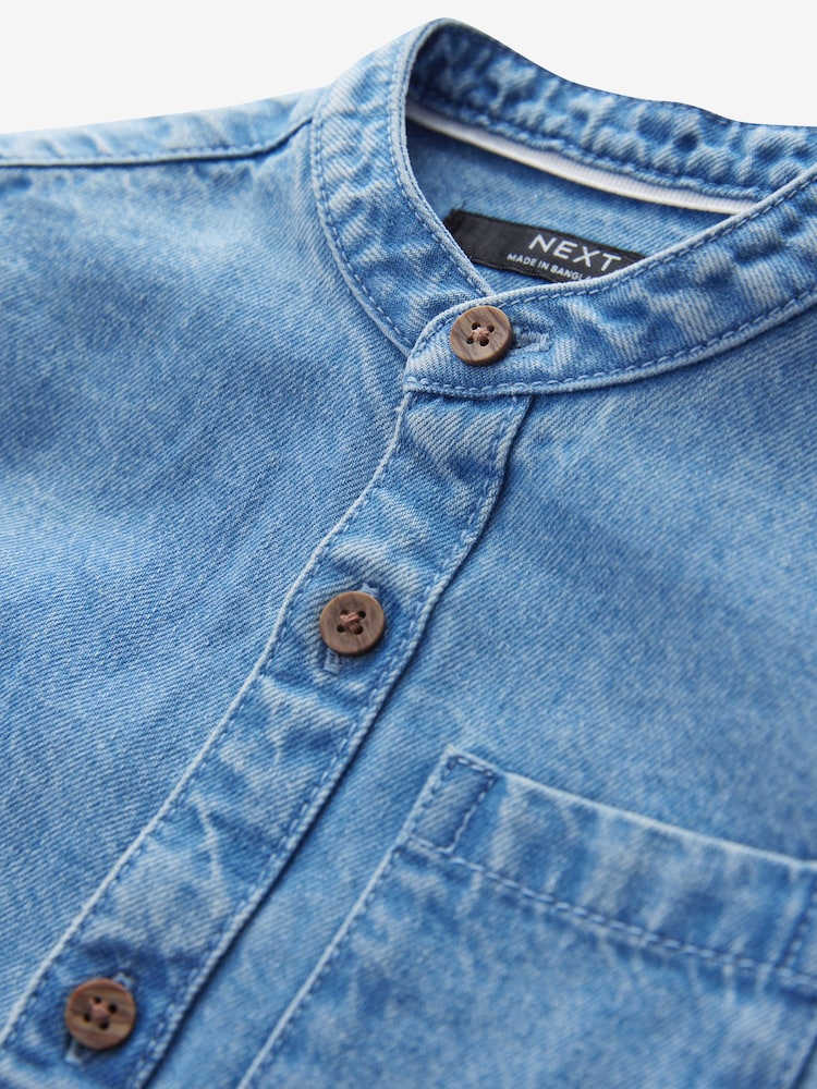 Blue Denim 100% Cotton Long Sleeve Grandad Collar Denim Shirt (3mths-7yrs) - Image 7 of 8