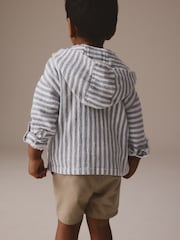 Blue/White Long Sleeve Stripe Hooded Shirt (3mths-7yrs) - Image 3 of 4