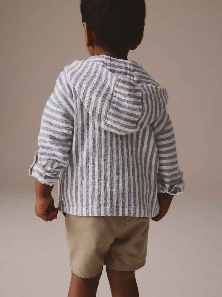 Blue/White Long Sleeve Stripe Hooded Shirt (3mths-7yrs) - Image 3 of 4