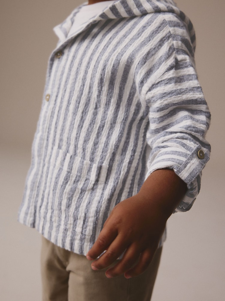 Blue/White Long Sleeve Stripe Hooded Shirt (3mths-7yrs) - Image 4 of 4 Blue/White Long Sleeve Stripe Hooded Shirt (3mths-7yrs) - Image 4 of 4