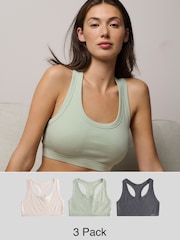 Green/Grey Ribbed Cotton Ultimate Comfort Crop Tops 3 Pack - Image 1 of 12