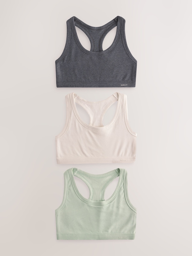 Verde/Gri - Pachet 3 Topuri scurte din bumbac cu nervuri Ultimate Comfort - Image 7 of 12