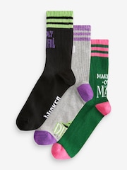 Black/Purple Wicked Movie Ribbed Ankle Socks 3 Pack - Image 4 of 9
