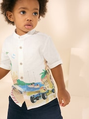 Cream Border Monaco Short Sleeves Grandad Collar Printed Shirt (3mths-7yrs) - Image 1 of 8