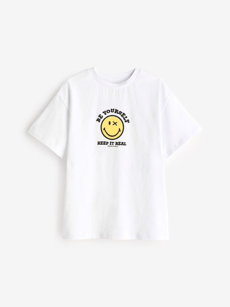 Белый - Oversized Smiley World x Place2Be Charity 100% Cotton T-Shirt (3-16yrs) - Image 1 of 8