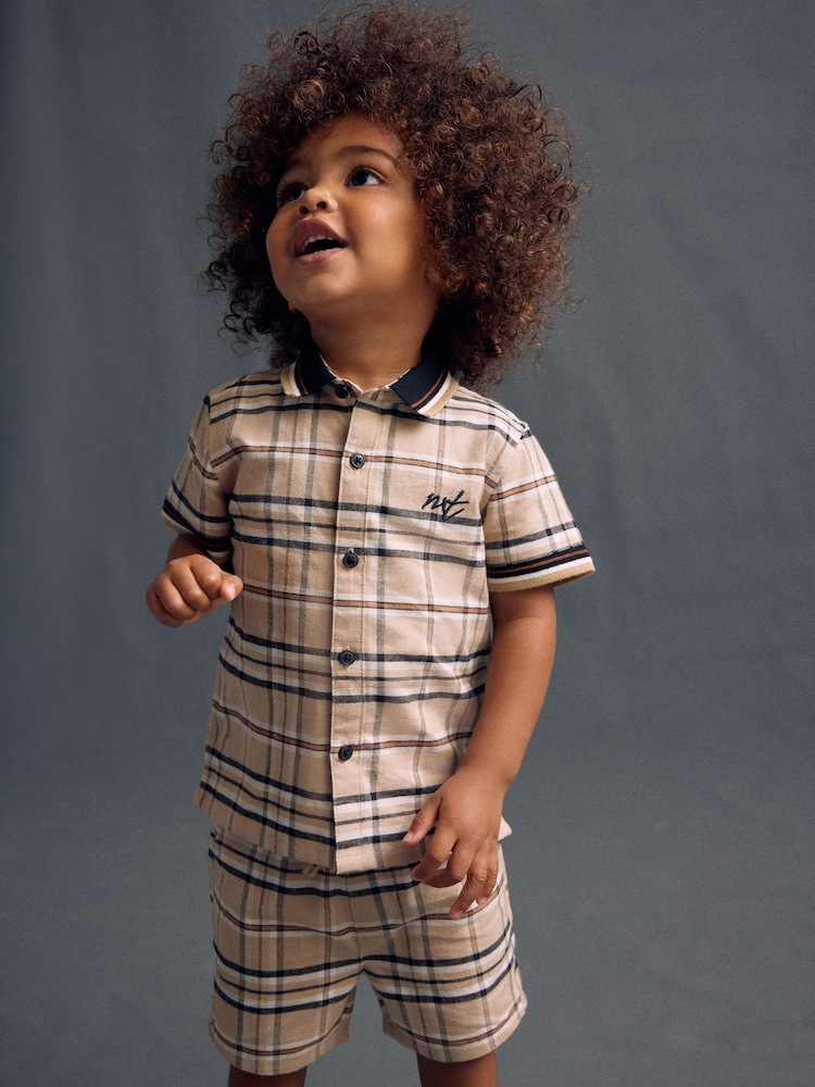 Нейтральный - Short Sleeves Check Shirt and Short Set (3mths-7yrs) - Image 1 of 8