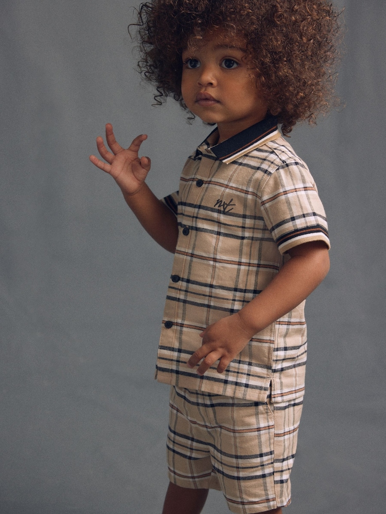 Нейтральный - Short Sleeves Check Shirt and Short Set (3mths-7yrs) - Image 2 of 8