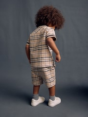 Нейтральный - Short Sleeves Check Shirt and Short Set (3mths-7yrs) - Image 3 of 8