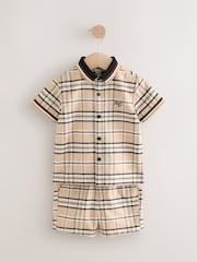 Нейтральный - Short Sleeves Check Shirt and Short Set (3mths-7yrs) - Image 4 of 8