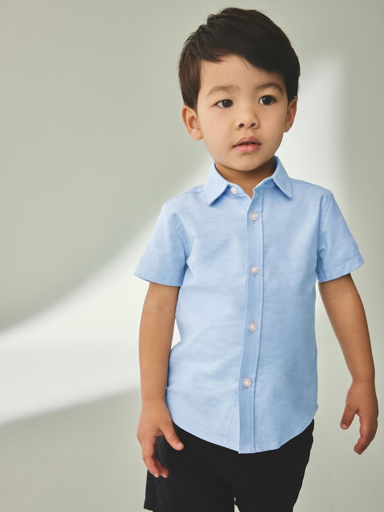 Blue Short Sleeve Oxford School Shirt (3mths-7yrs) - Image 1 of 6 Blue Short Sleeve Oxford School Shirt (3mths-7yrs) - Image 1 of 6