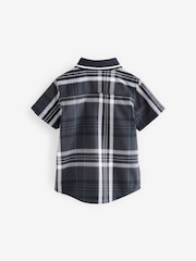 Navy 100% Cotton Short Sleeves Check Splice Shirt (3mths-7yrs) - Image 5 of 7
