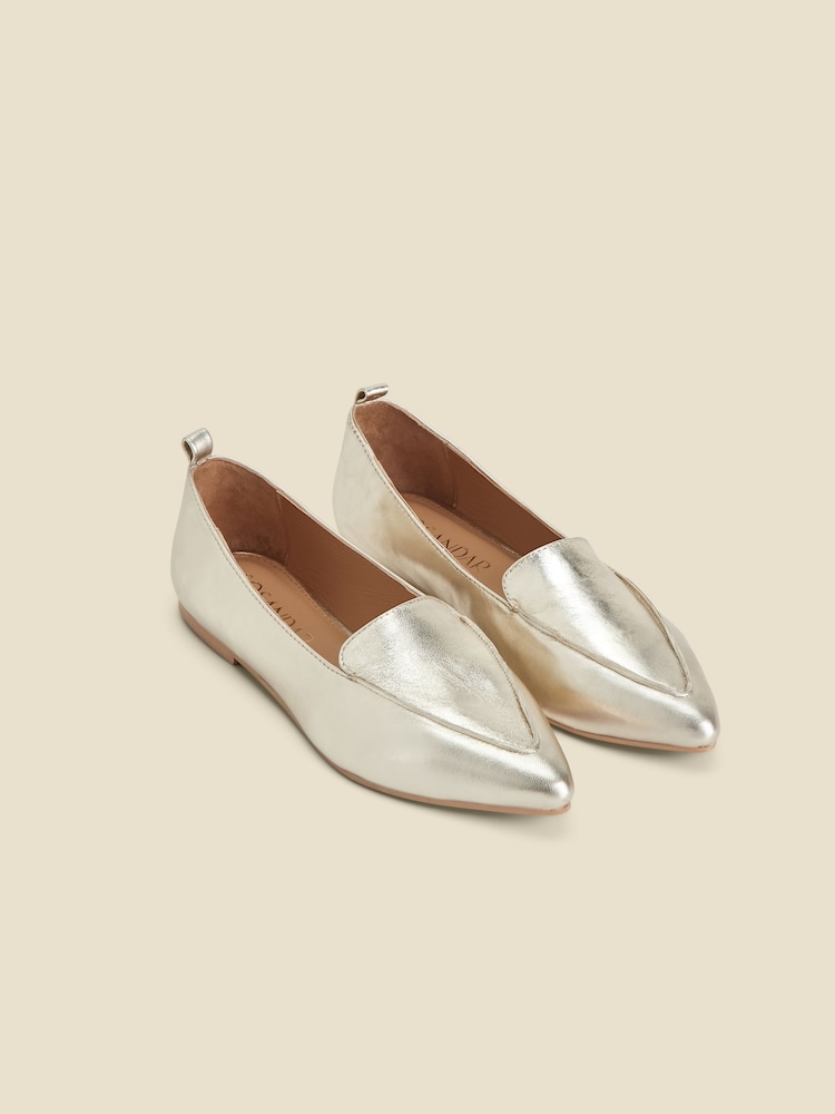 Sosandar Gold Pointed Toe Loafers - Image 2 of 4