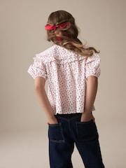 Red Ditsy Embroidered Collar 100% Cotton Blouse (3-16yrs) - Image 3 of 9