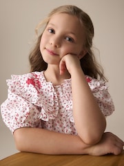 Red Ditsy Embroidered Collar 100% Cotton Blouse (3-16yrs) - Image 4 of 9