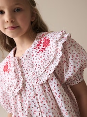 Red Ditsy Embroidered Collar 100% Cotton Blouse (3-16yrs) - Image 5 of 9