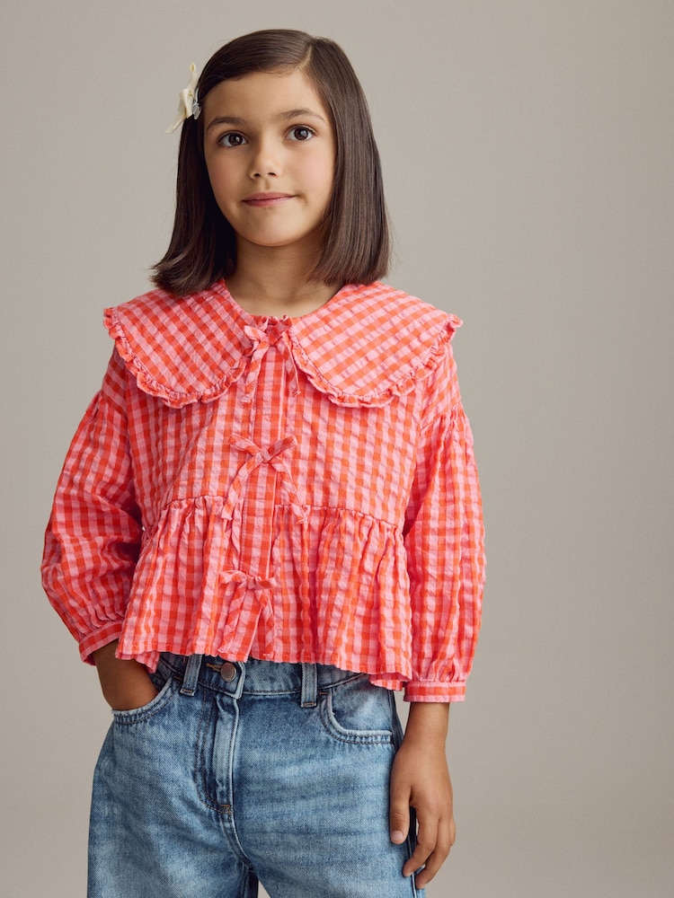 Red Gingham Check 100% Cotton Blouse (3-16yrs) - Image 1 of 9