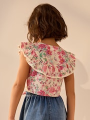 Pink Floral 100% Cotton Tie Front Blouse (3-16yrs) - Image 2 of 7