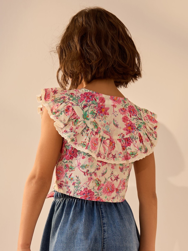 Pink Floral 100% Cotton Tie Front Blouse (3-16yrs) - Image 2 of 7
