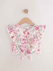 Pink Floral 100% Cotton Tie Front Blouse (3-16yrs) - Image 4 of 7