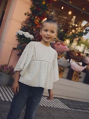 Soft Blue 100% Cotton Broderie Blouse (3-16yrs) - Image 1 of 5