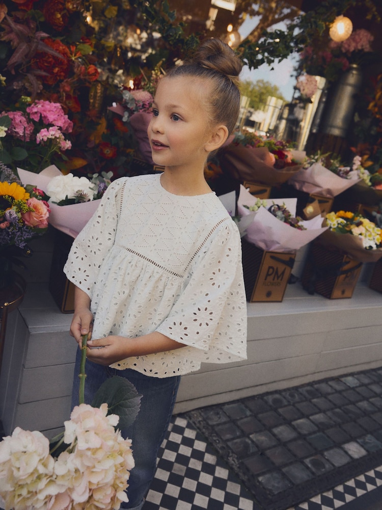 Soft Blue 100% Cotton Broderie Blouse (3-16yrs) - Image 2 of 5