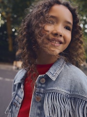 Blue Denim 100% Cotton Fringed Shacket (3-16yrs) - Image 8 of 12