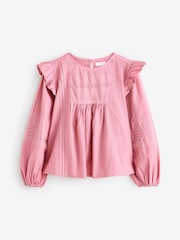 Pink Long Sleeve Frill 100% Cotton Blouse (3-16yrs) - Image 6 of 9