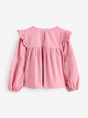 Pink Long Sleeve Frill 100% Cotton Blouse (3-16yrs) - Image 7 of 9