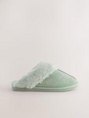 Green Suede Faux Fur Lined Mule Slippers - Image 4 of 6