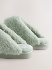 Green Suede Faux Fur Lined Mule Slippers - Image 5 of 6