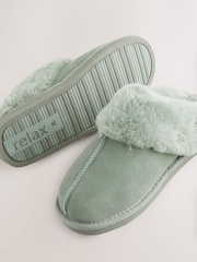Green Suede Faux Fur Lined Mule Slippers - Image 6 of 6