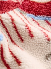 Beige/Red/Khaki Green Abstract Print Woven Mix Teddy Borg Fleece Popper Front Jacket - Image 9 of 10