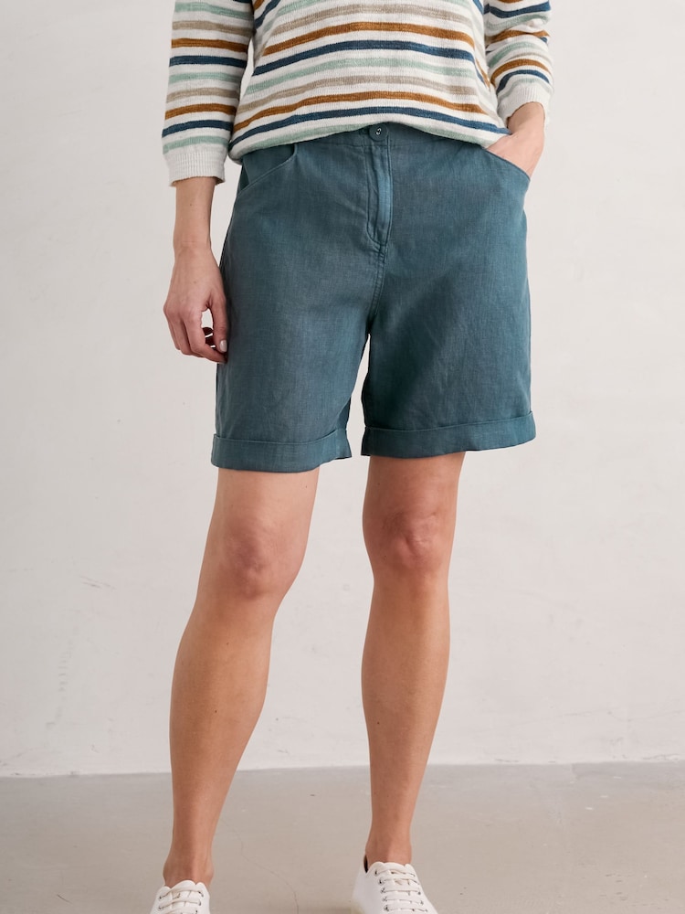 Seasalt Cornwall Blue Penderleith 100% Linen Shorts - Image 1 of 6 Seasalt Cornwall Blue Penderleith 100% Linen Shorts - Image 1 of 6