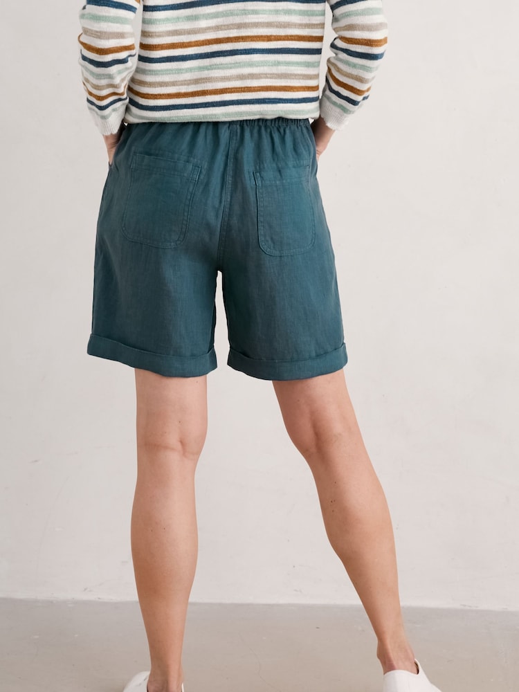 Seasalt Cornwall Blue Penderleith 100% Linen Shorts - Image 2 of 6 Seasalt Cornwall Blue Penderleith 100% Linen Shorts - Image 2 of 6
