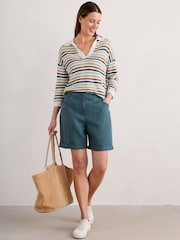 Seasalt Cornwall Blue Penderleith 100% Linen Shorts - Image 3 of 6
