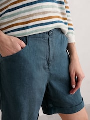 Seasalt Cornwall Blue Penderleith 100% Linen Shorts - Image 4 of 6