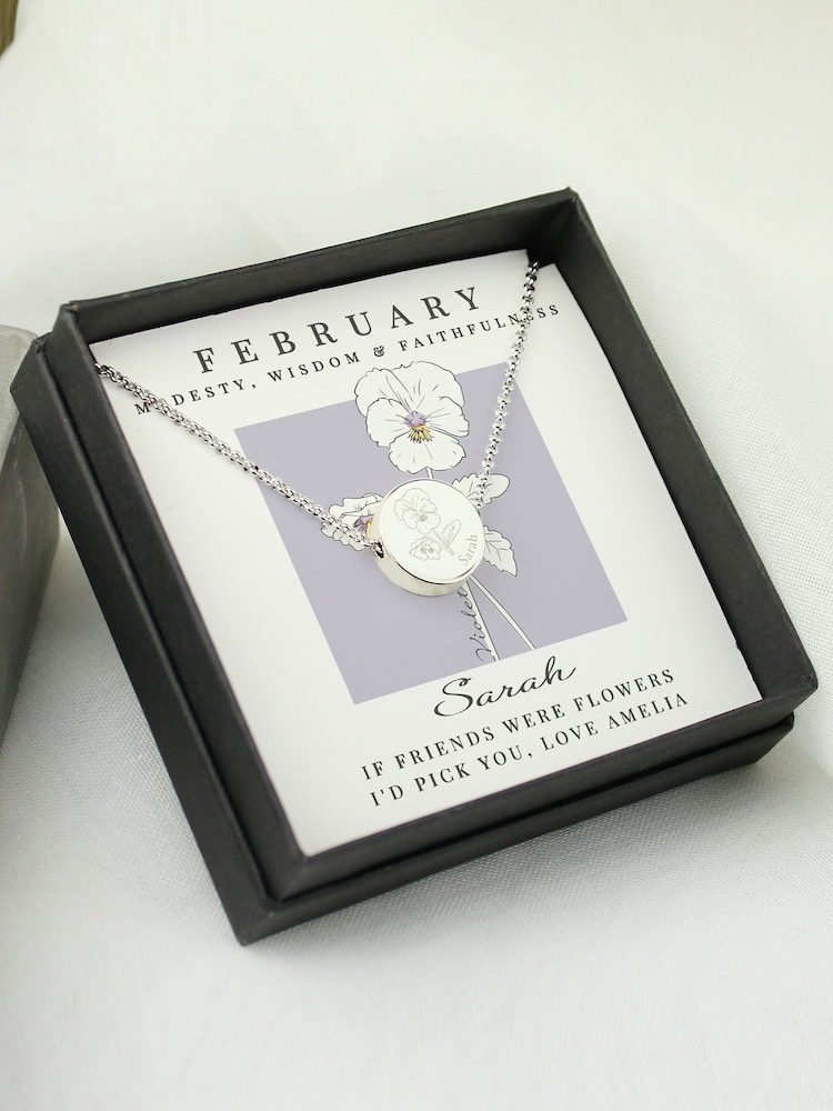 Personalised February Birth Flower Necklace and Box by PMC - Image 1 of 4