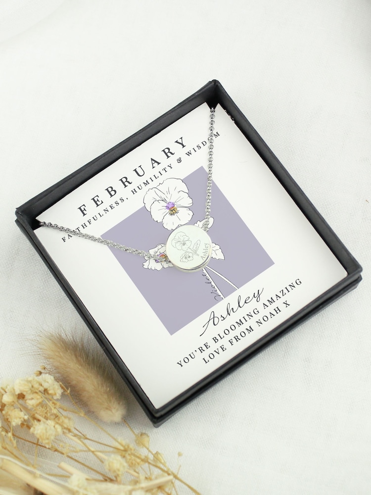 Personalised February Birth Flower Necklace and Box by PMC - Image 2 of 4