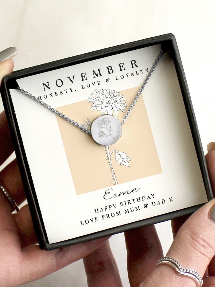 Personalised November Birth Flower Necklace and Box by PMC - Image 3 of 3