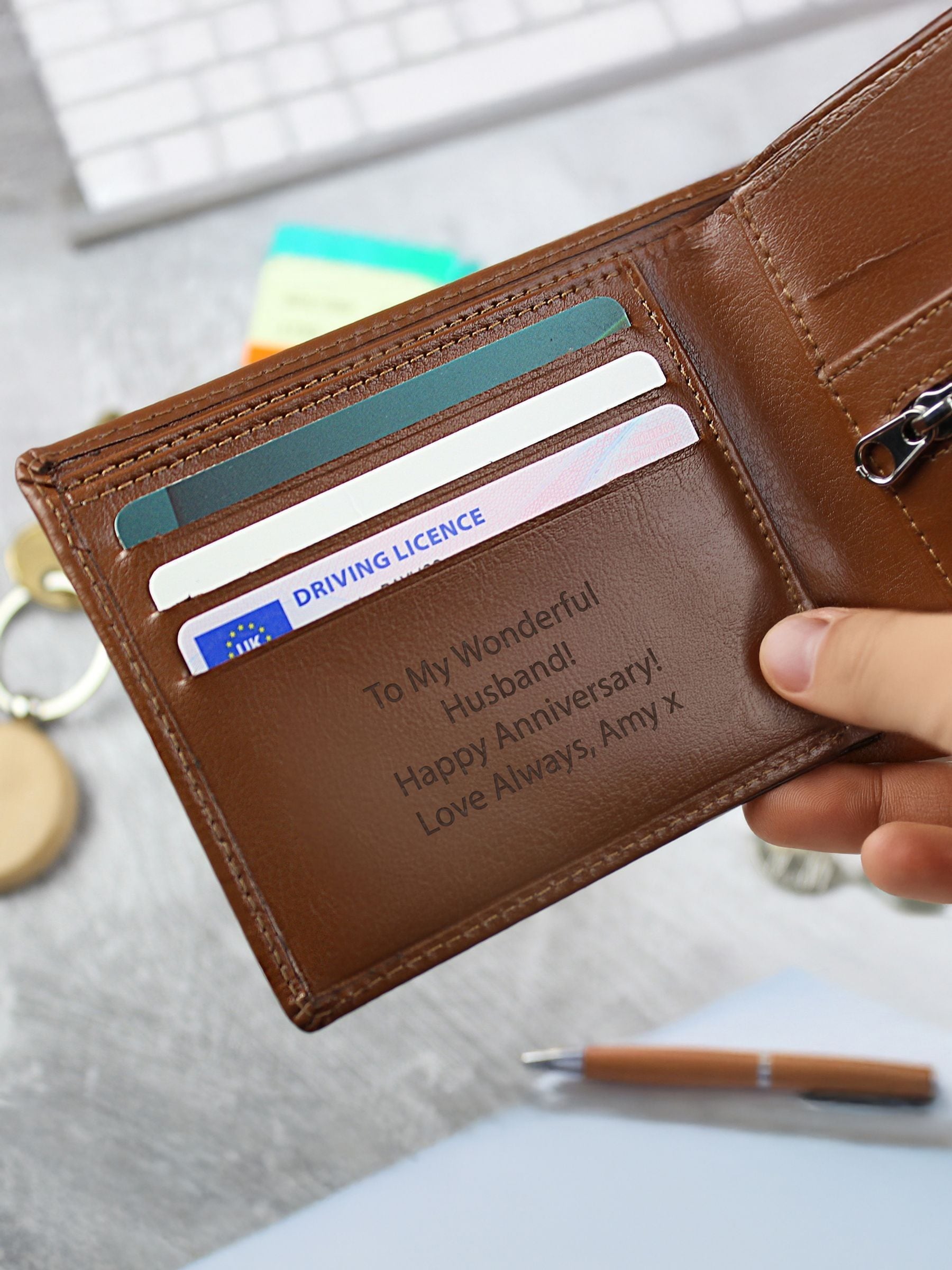 Personalised Hidden Message Brown Leather Wallet by PMC