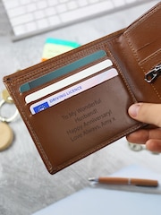 Personalised Hidden Message Brown Leather Wallet by PMC - Image 1 of 3