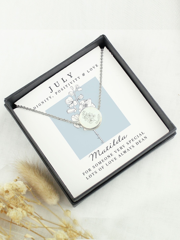 Personalised July Birth Flower Necklace and Box by PMC - Image 1 of 4