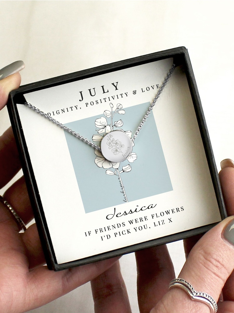 Personalised July Birth Flower Necklace and Box by PMC - Image 2 of 4